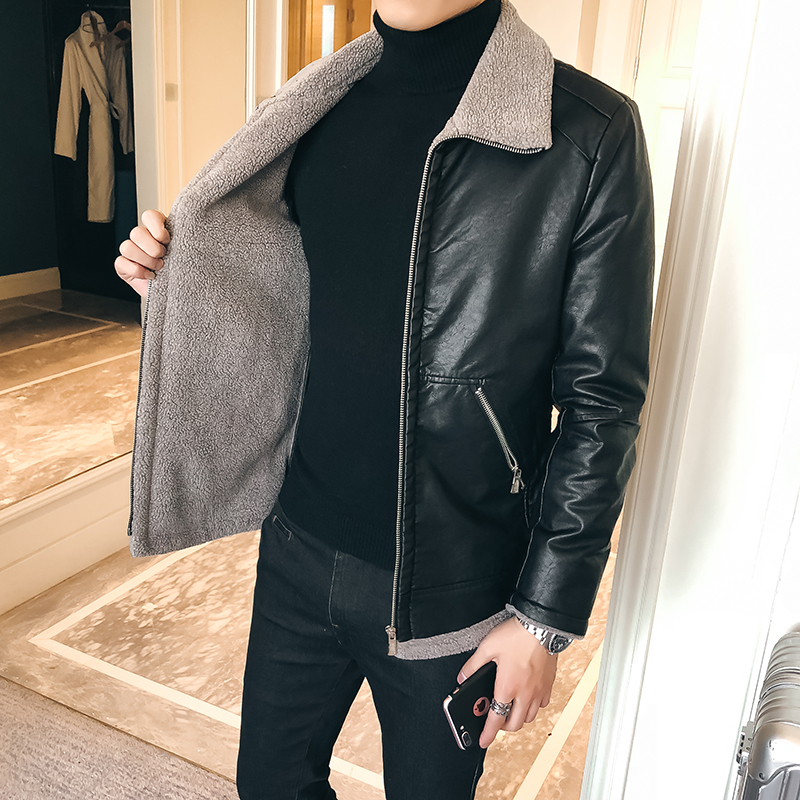 

5XL 2018 men Hair Stylist GD Fashion thickened FUR berber Fleece Leather clothing leather jacket Plus size costumes