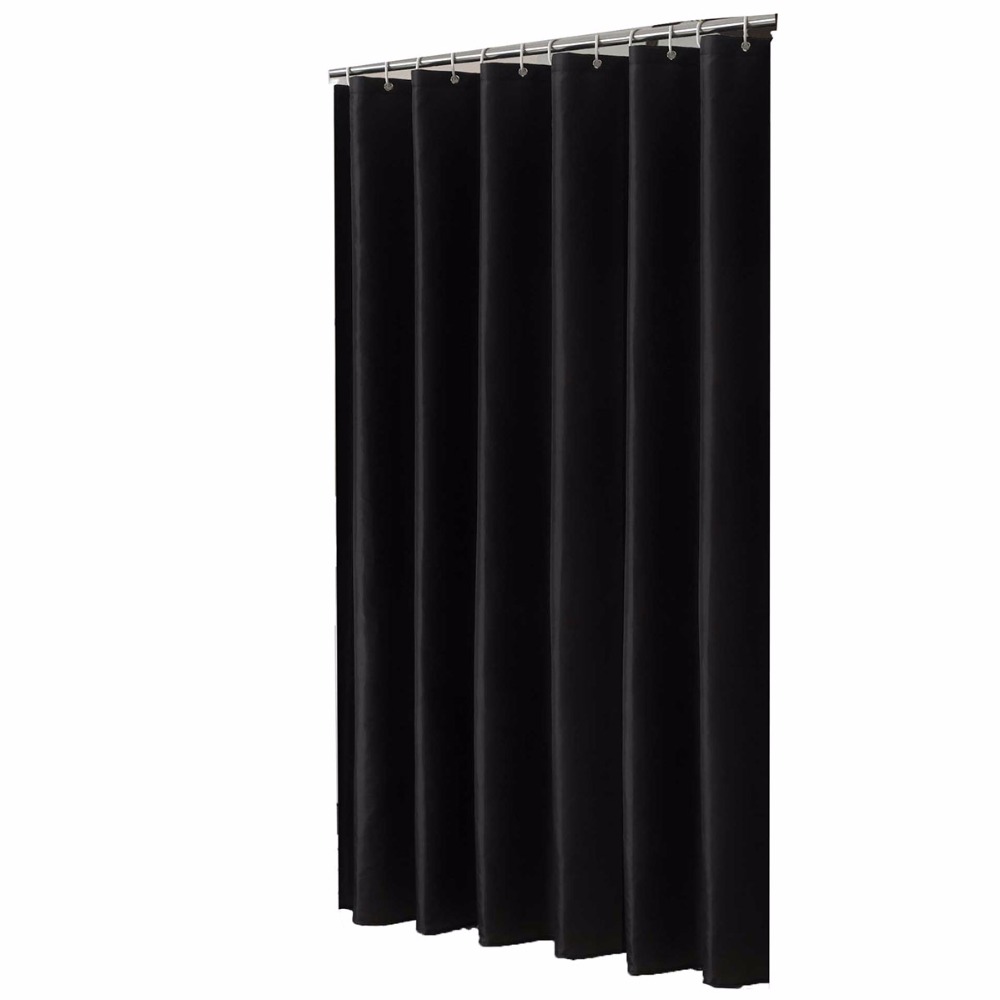 Solid Black Mildew-Free Water Repellent Fabric Shower Curtain Liner Bathroom Polyester Waterproof Home Window Curtains-image-416893116