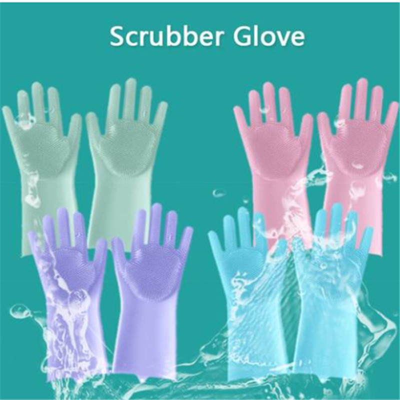 

2018 Sales!! Wholesales 2PCS Scrub Gloves Dish Washing Cleaning Silicone Rubber Soft Scouring Kitchen Tools
