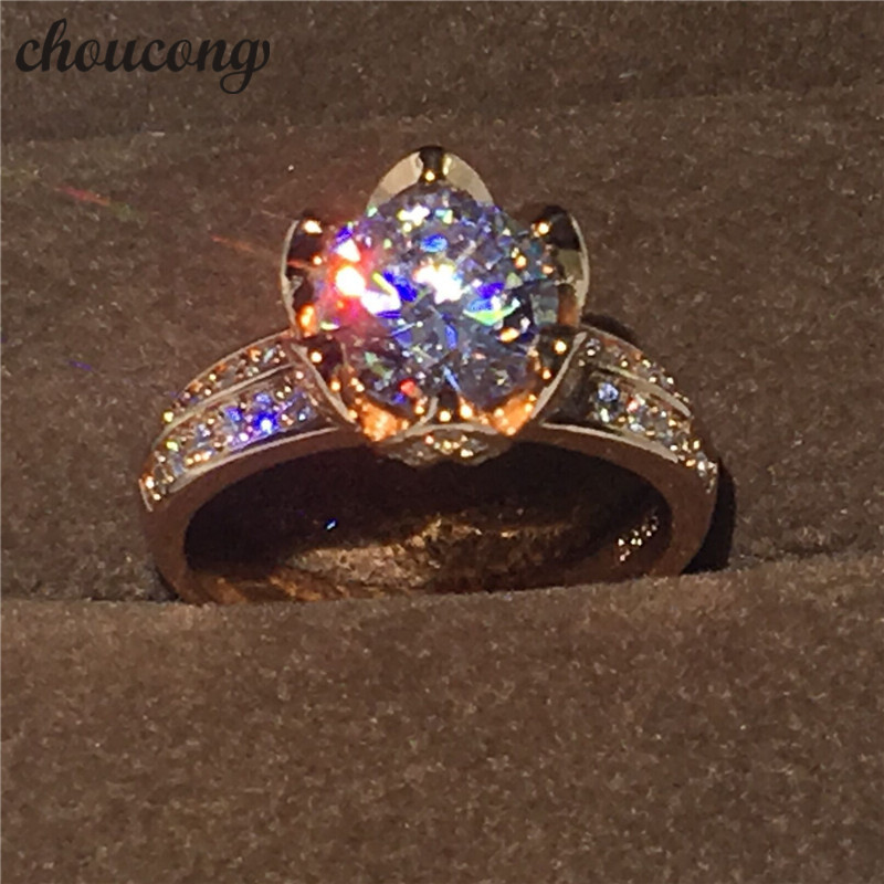 

choucong New Flower ring 3ct Diamonique cz Rose Gold 925 Sterling silver Engagement Wedding Band Ring for women fashion jewelry