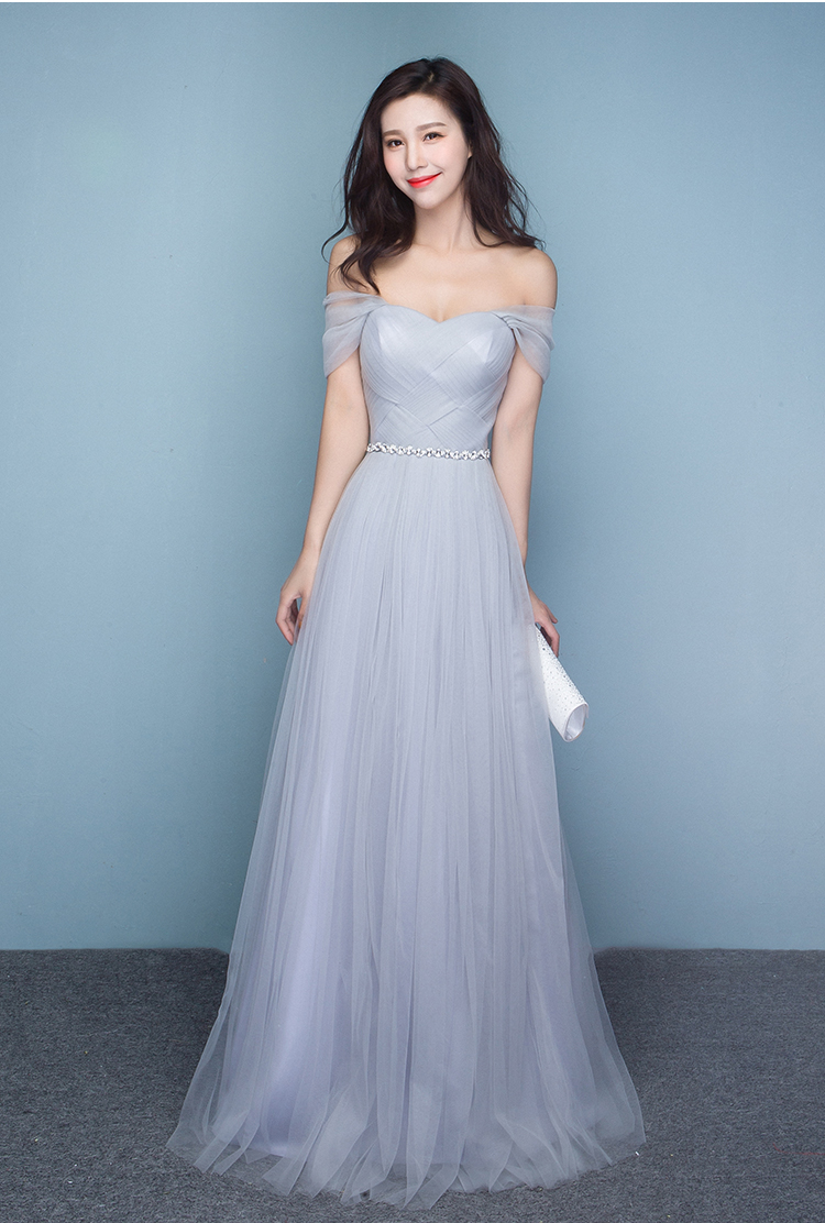 

Silver Grey Bridesmaid Dresses Off Shoulder Floor Length Wedding Party Dresses Shining Sash Bridesmaid Dress Plus Size Custom Made