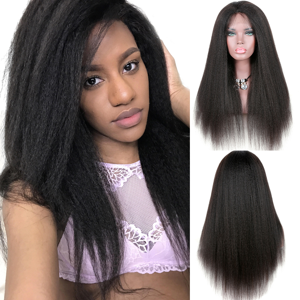

Kinky straight hd Lace Frontal Wig 130% density Laces Front Human Hair Wigs full natural pre plucked For Black Woman DIVA1, 1b;natural color
