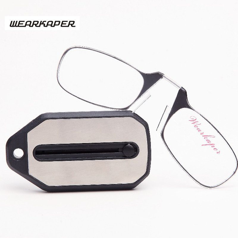 

WEARKAPER new Mini Folding Reading Glasses Titanium Glasses Men Oculos De Grau With key ring Original Box 1.0 1.5 2.0 2.5 3.0