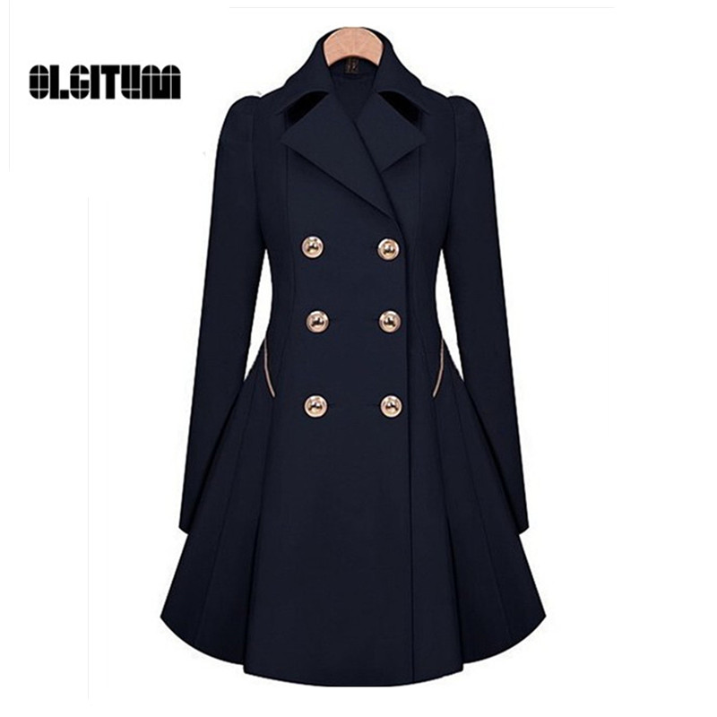 

Wholesale-Winter Trench Coat 2017 Hot Sale Womens Coat Classic waist was thin coat Windbreaker Women Trench Female Long Sleeve Overcoat, Black