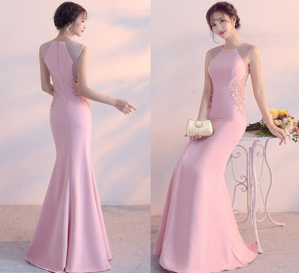 

2018 New Simple Five Colors Long Mermaid Evening Dress Cheap Scoop See Through Appliques Prom Dresses Slim Formal Dress Robe De Soiree, Black