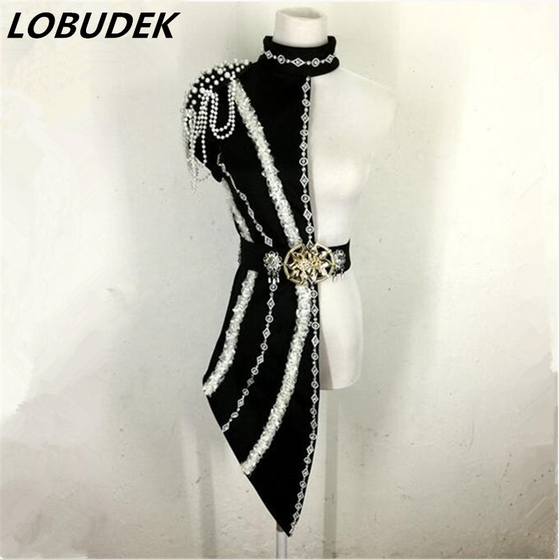 

2015 Novelty Female dance costumes singer sexy jazz top twirled clothing costume Nightclub dancer Christmas Bar show stage wears, Black
