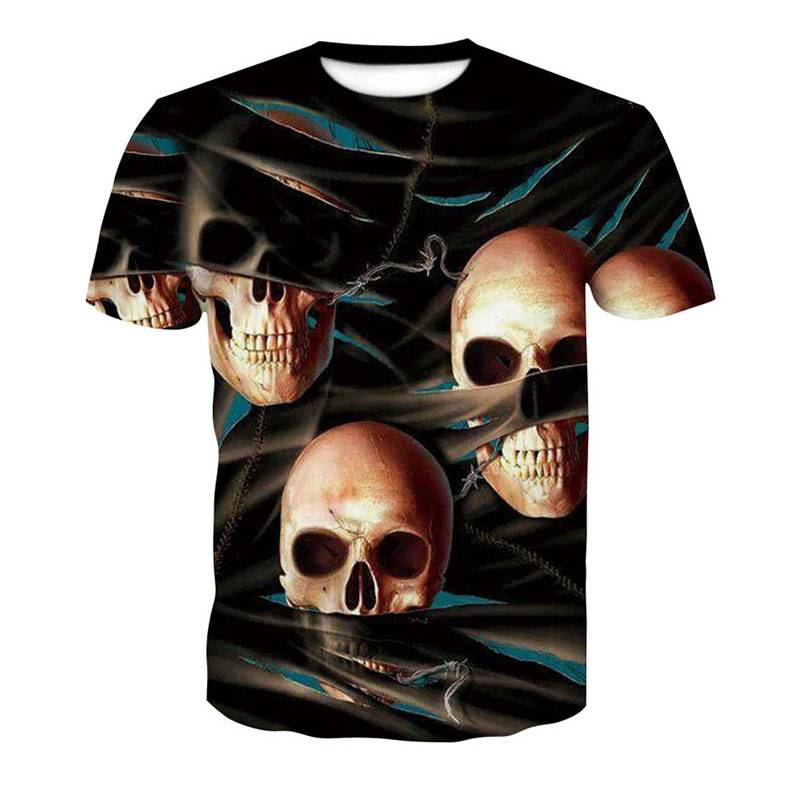 

New Mens 3D Print Funny Skull Men T Shirt Short sleeve Tee Round Top Halloween, Multi