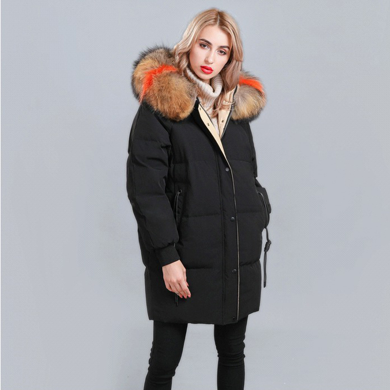 Large Real Fur 2018 Winter Jacket Women Raccoon Fur Collar Hooded Thick For Womens Jackets And Coats Winter Parka For Female S18101203