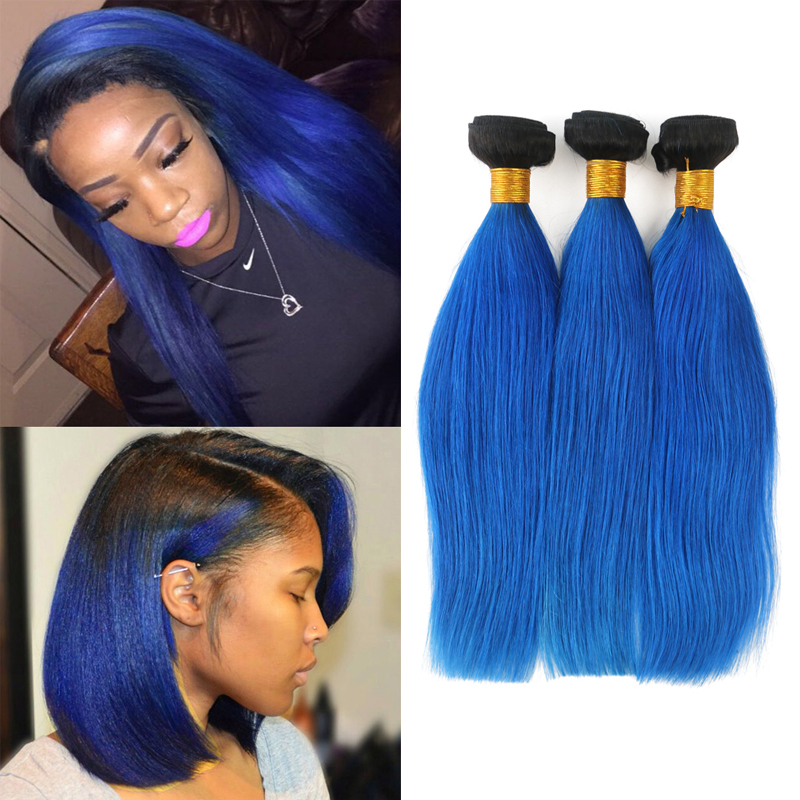 

8A Virgin Brazilian T1B Bule Ombre Color Brazilian Straight Hair Weave 100% Brazilian Human Remy Double Weft Hair 8-40inch 100g/piece