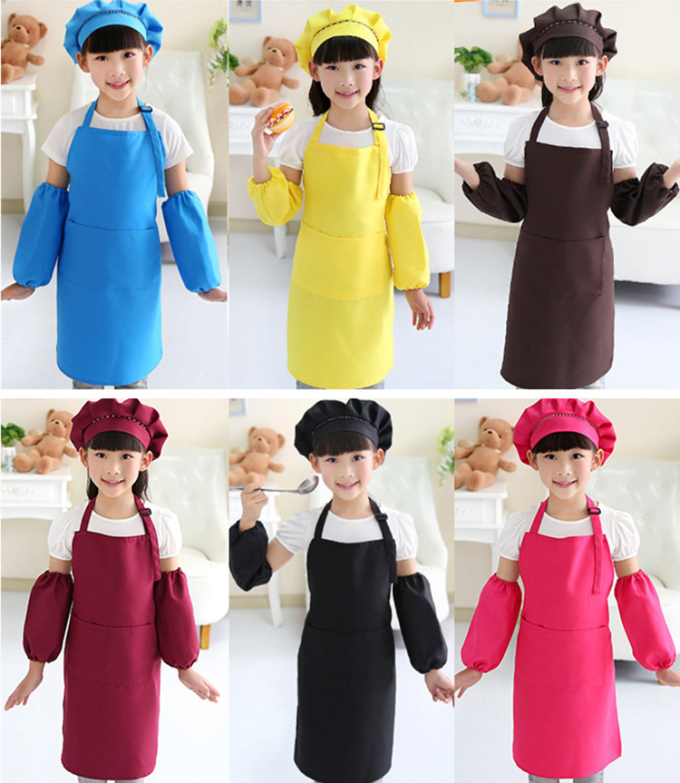 

Kids Aprons Pocket Craft Cooking Baking Art Painting Kids Kitchen Dining Bib Children Aprons with hat and sleeves Kids Aprons 10 colors, Same as photo