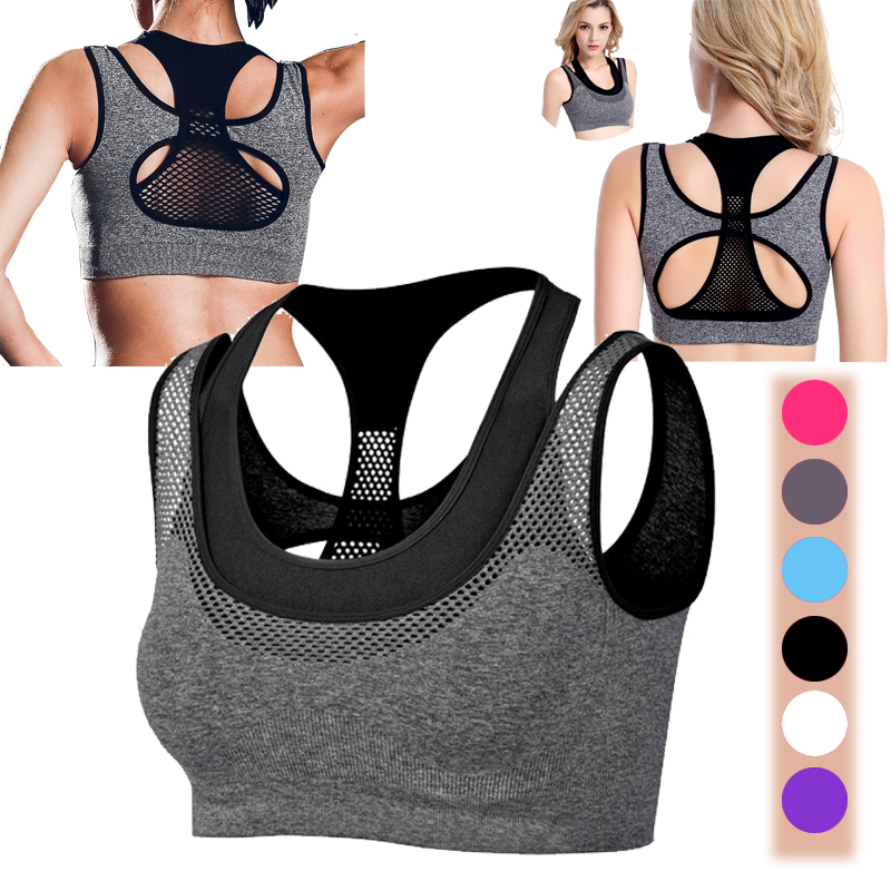 

Absorb Sweat Quick Dry Shockproof Fake Two-piece Sports Bra Fitness Underwear Running Sleep Vest Crop Top Seamless Bras, Black