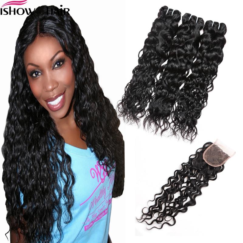 Livraison Gratuite Good8A Brésilien Indien Indien Vierge Vierge Cheveux Vague 3 Pcs Avec Dentelle Fermeture Non Transformés Cheveux Extension Pou