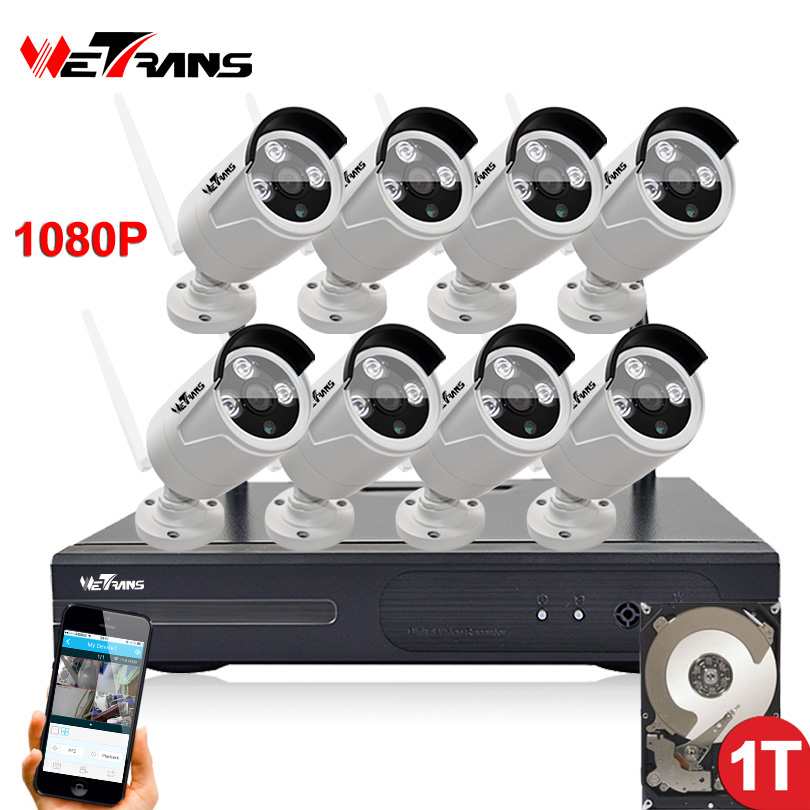 Kit de surveillance WiFi NVR Plug Play Play P2P 8CH 2.0mp HD 1080P 20M Vision nocturne Vision Nuit Étanche Sans fil d'extérieur Caméra DVR Caméra