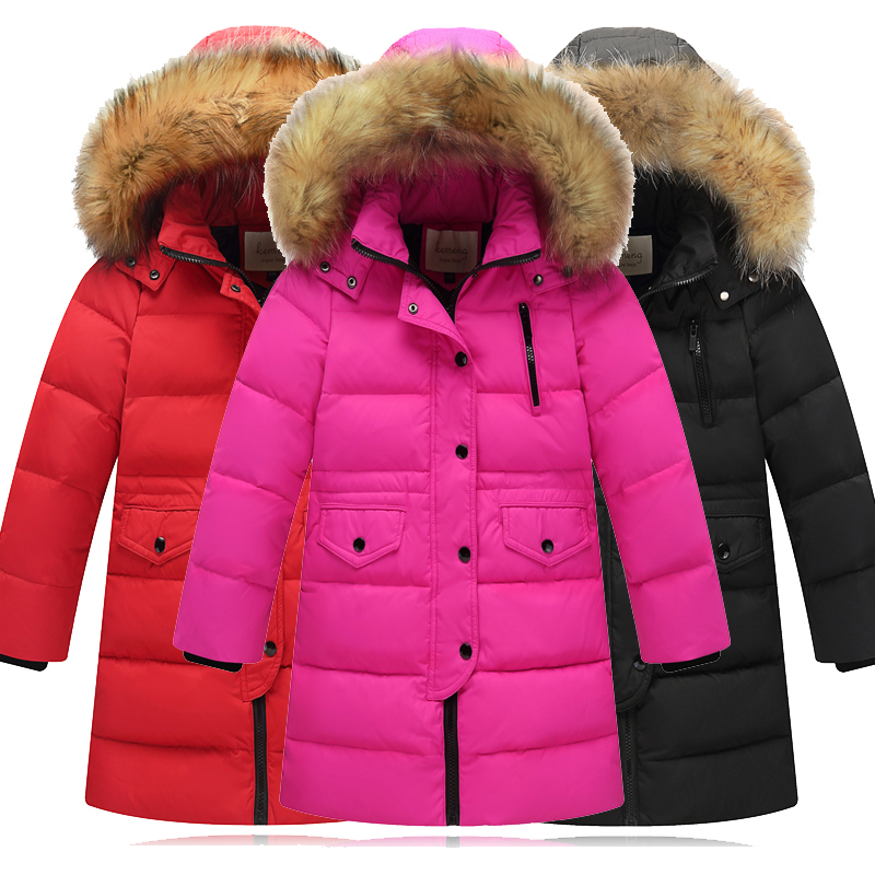 

2018 Girls Thickening Warm Down Jackets Children Fur Collar Hooded Down Coats Girl Windproof Jacket Russia Cold Winter Y18102607, Black