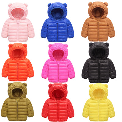 Kids Down Coat Winter Hooded Outerwear Boy Girl Long Sleeve Down Jacket Cute Ear Designer Clothes Children Solid Warm Overcoat YFA564