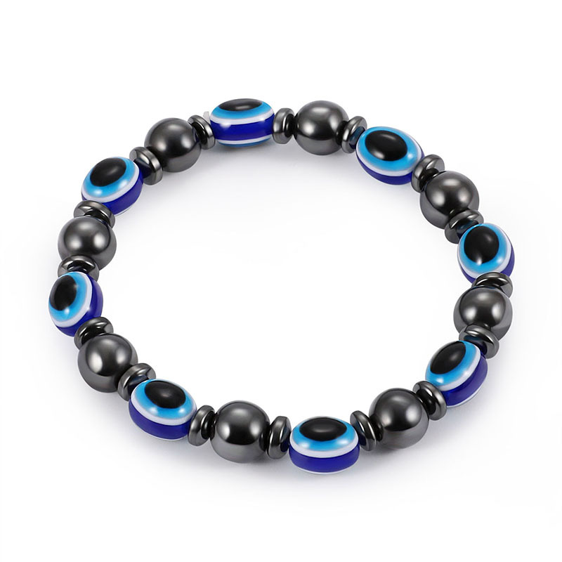 

2018 Energy Magnetic Hematite Blue Evil eye Bracelet women Power Healthy Black Gallstone Beaded chains Bangle For Men s Fashion Jewelry