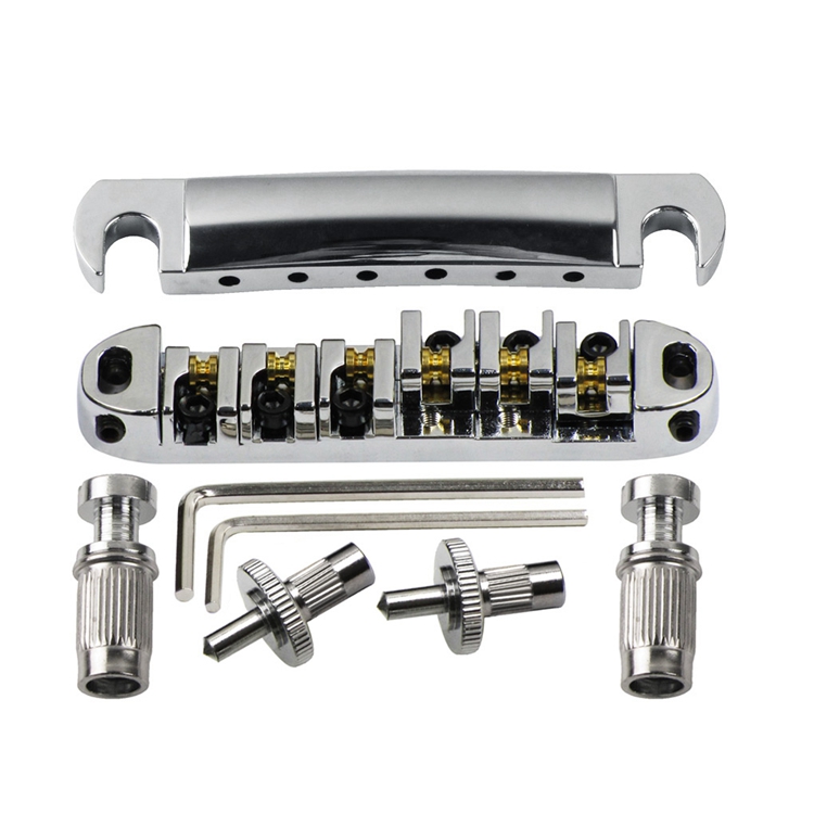 Set Cordiera E Ponte Tune-o-Matic Per Chitarra Elettrica - Compatibile Con Epiphone Les Paul, SG, ES - Argento