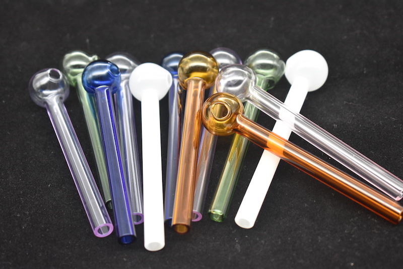 

wholesale cheap mixed colorful Pyrex 10cm Glass oil burner pipe glass tube oil nail pipe freee shipping