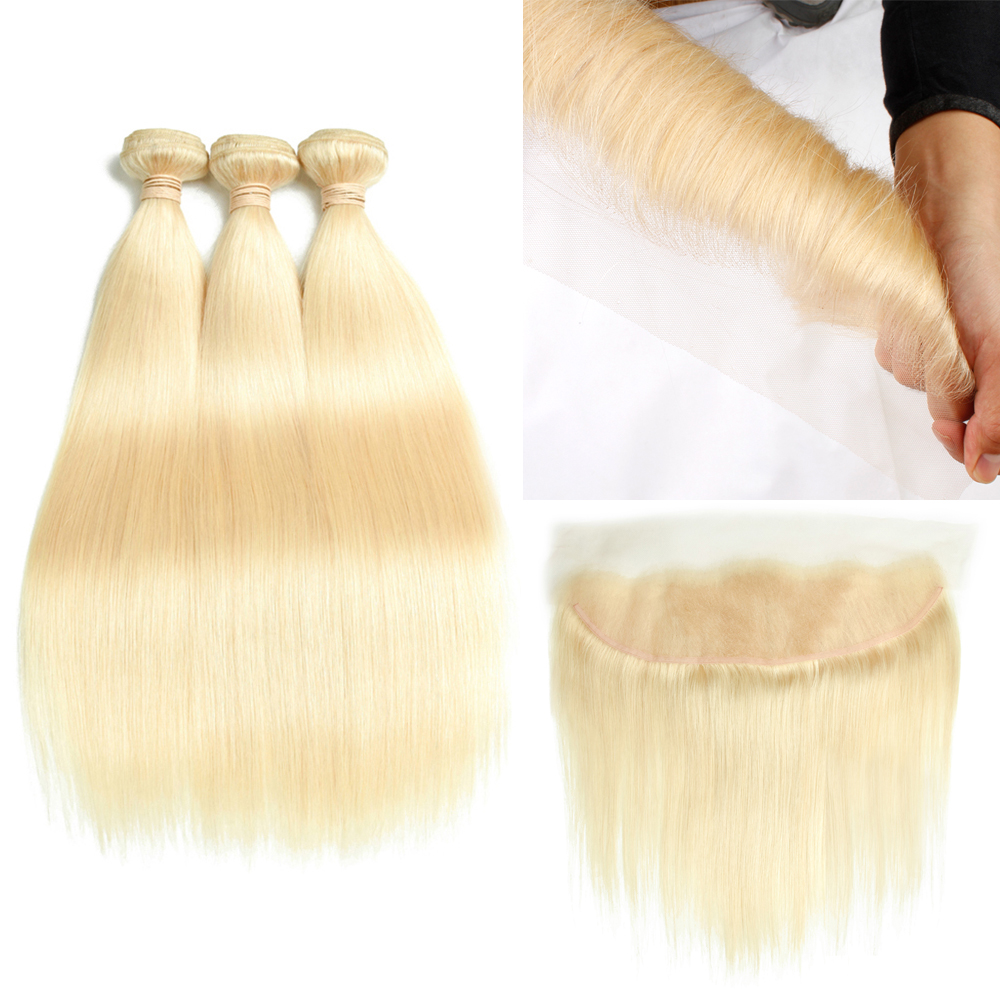 

Top Selling 10-30 inch Long #613 Blond Human Hair 3 Bundles with Lace Frontal Closure 8A Mink Brazilian Hair Straight Body Wave HCDIVA, Straight with closure