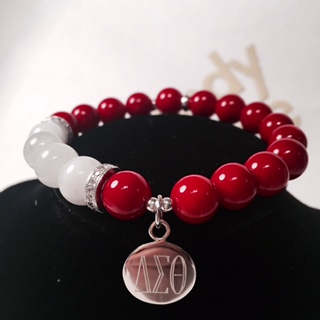 

Newest Delta Sigma Theta Sorority big beads red and white custom bead dst Bracelet, Black