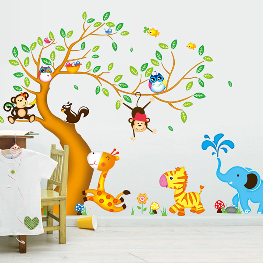 Cartoon Cute Owl Monkey Bear Deer Pegatinas de Pared Wallpaper DIY Vinilo Inicio Tatuajes de Pared Ni/ños Sala de Estar Dormitorio Ni/ñas Decoraci/ón