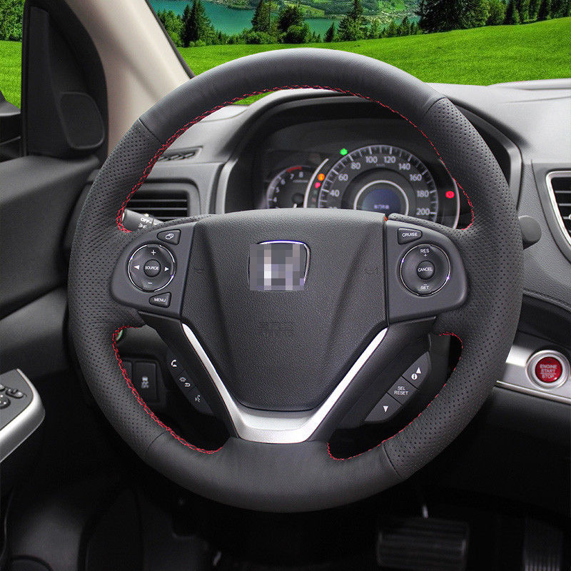 For Honda CRV 2012-2016/ Crider Hand Sewing Steering Wheel Cover Balck leather-image-430050186