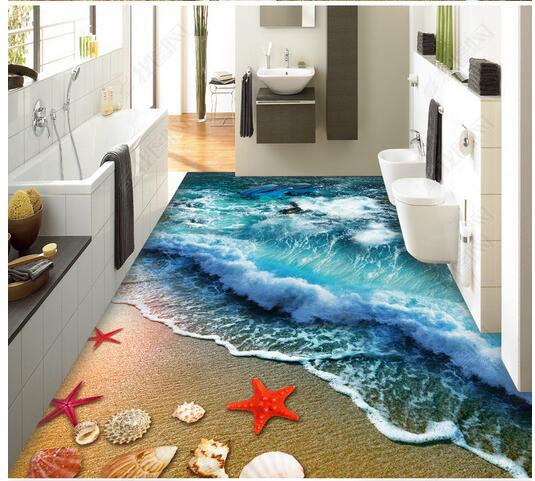 

3d pvc flooring custom photo Waterproof floor wall sticker Beach reef sand surf shell surf floor painting 3d wall murals wallpaper, Sky blue