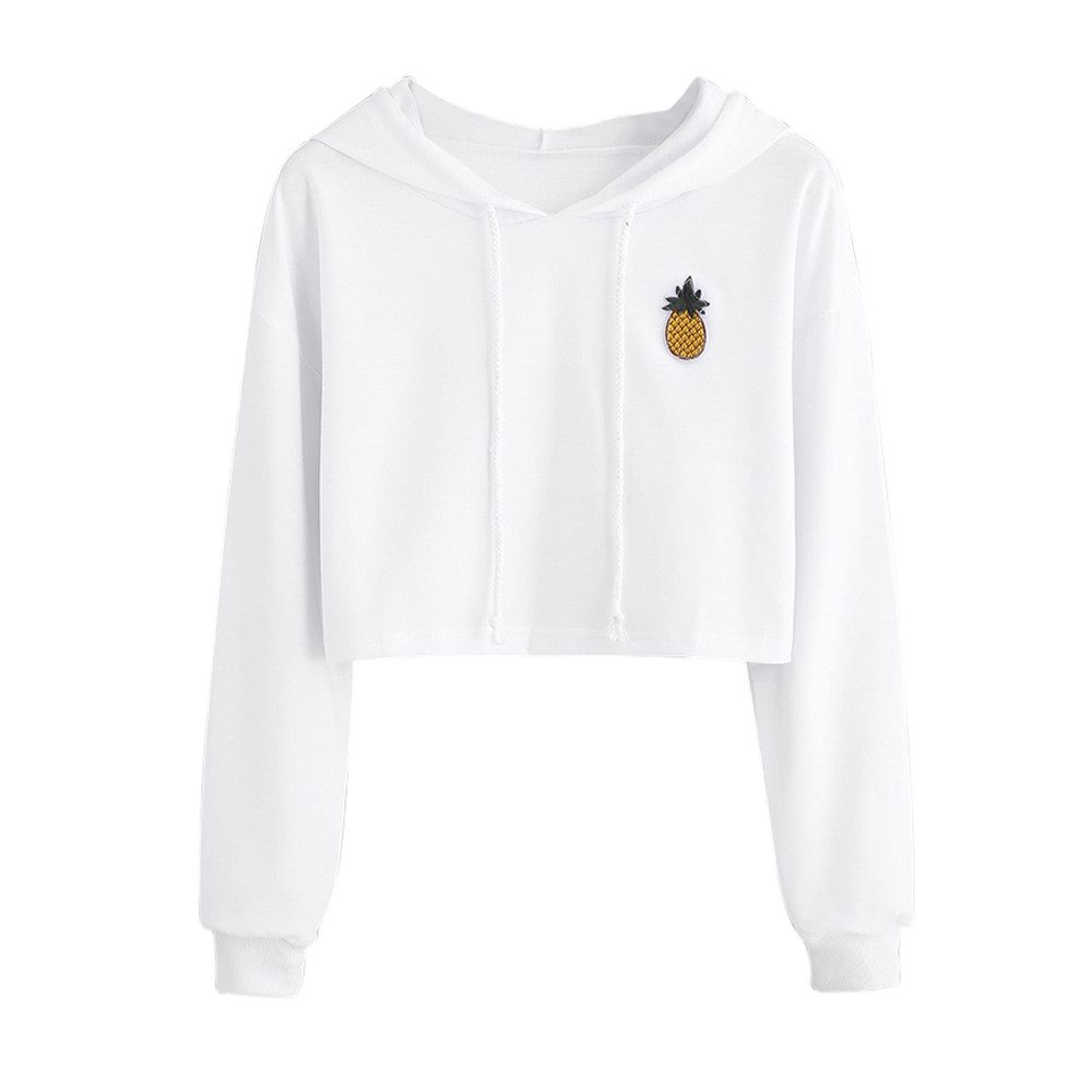 

Free Ostrich Sweatshirt Womens Hoodie Appliques Pinapple Long Sleeve Pullover Tops Sudaderas De Mujer C1340, White