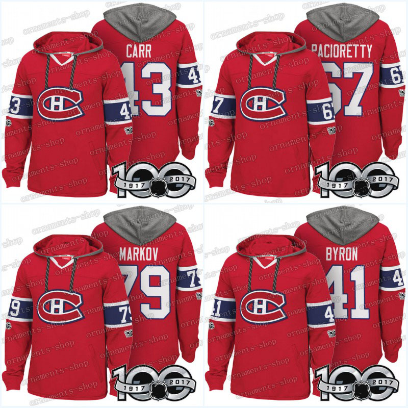 

Men 100th Montreal Canadiens Jerseys 41 Paul Byron 43 Daniel Carr 67 Max Pacioretty 79 Andrei Markov Hoodies Jerseys Sweatshirts, Red