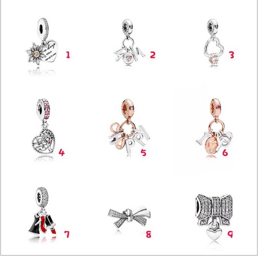 

Fashion 20Pcs Family Tree Bowknot Mom Happy Love High-heel shoe Charm Sterling Silver European Charms Bead Fit Pandora Bracelets DIY Jewelry