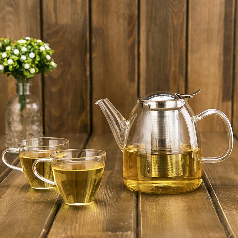 

New 500-1200ml Heat-Resistant Borosilicate Glass Tea Pot Kettle Hot Cold Resistant Dual Use Bamboo Teapot for Coffee shop supplies wholesale