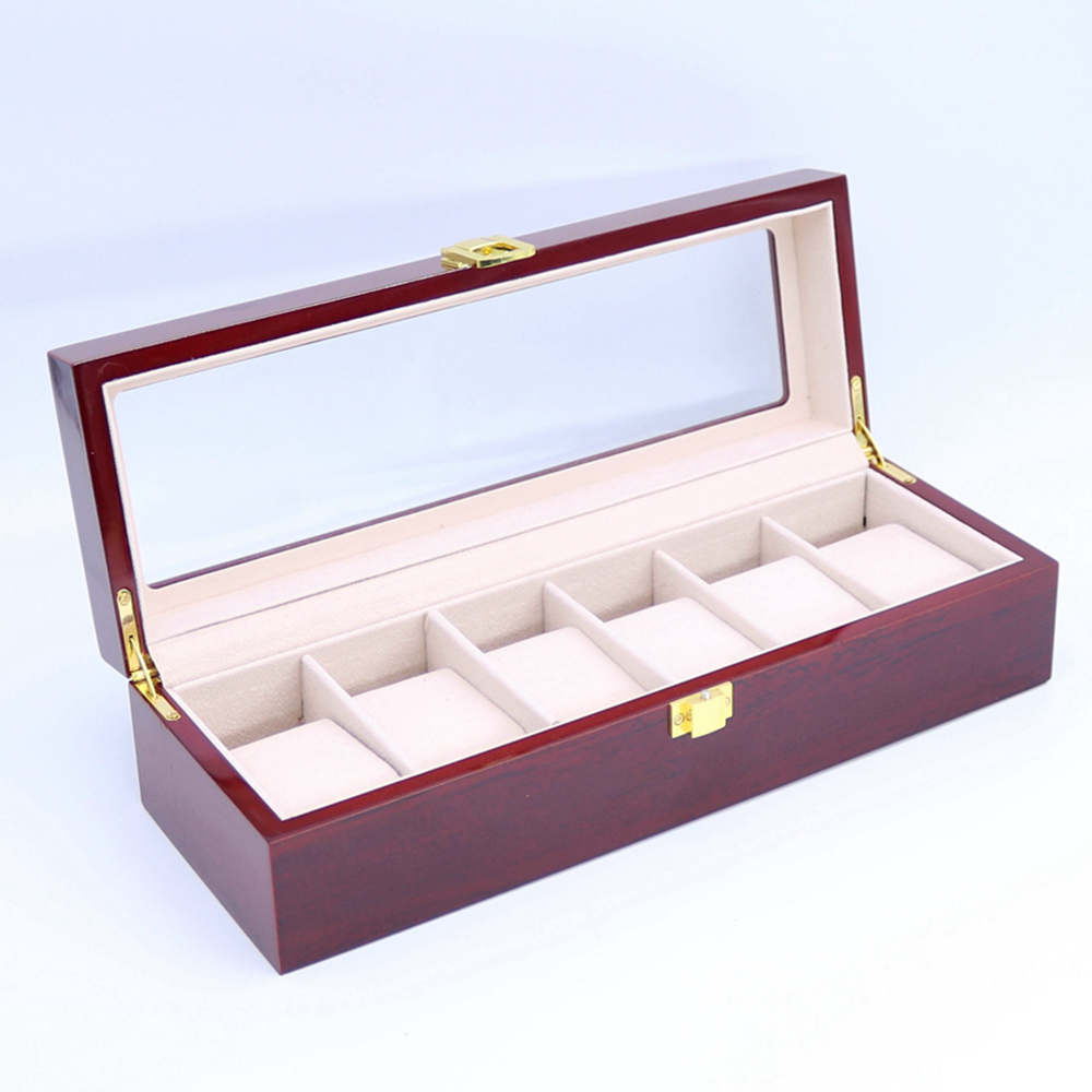 

High Quality 6 Slots Wood Watch Display Case Watches Box Elegant Jewelry Storage Organized caixa para relogio, As pic