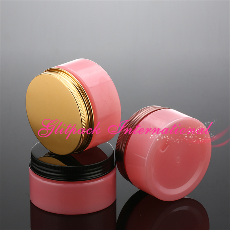 

Flamingo Pink empty jar 100g Black/Bronze gold Aluminum cap PET Jar containers Cream Packaging plastic Colored jar pot 100ml 3.5oz