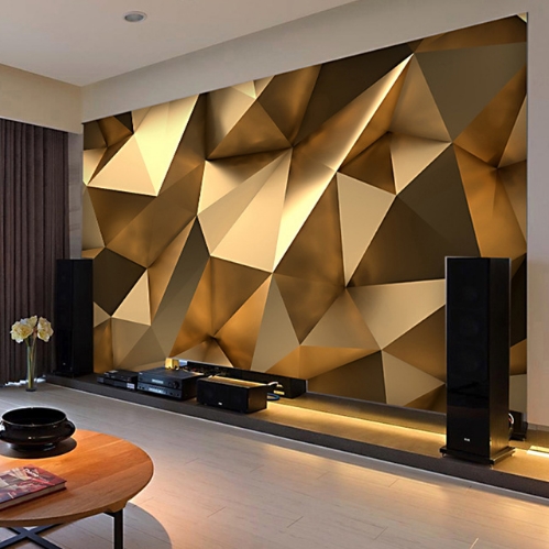 

Modern Creative Mural Wallpaper 3D Stereo Golden Geometry Art Wall Cloth Living Room TV Sofa Backdrop Wall Covering Home Decor, As picture