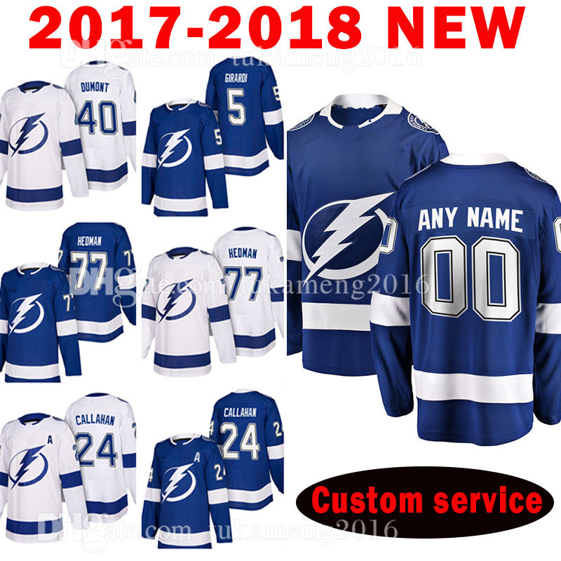 

Tampa Bay Lightning Custom 2018 men 77 Victor Hedman 24 Ryan Callahan Jersey 40 Gabriel Dumont 5 Dan Girardi Jerseys, Custom 2017-2018 new jersey(shandian)