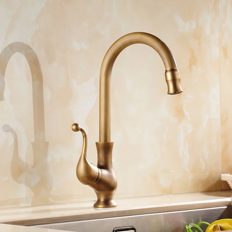 

Kitchen Faucet Antique Bronze Brass Kitchen Sink Faucets Single Hand High Arch Swivel Spout Hot And Cold Wash Basin Tap