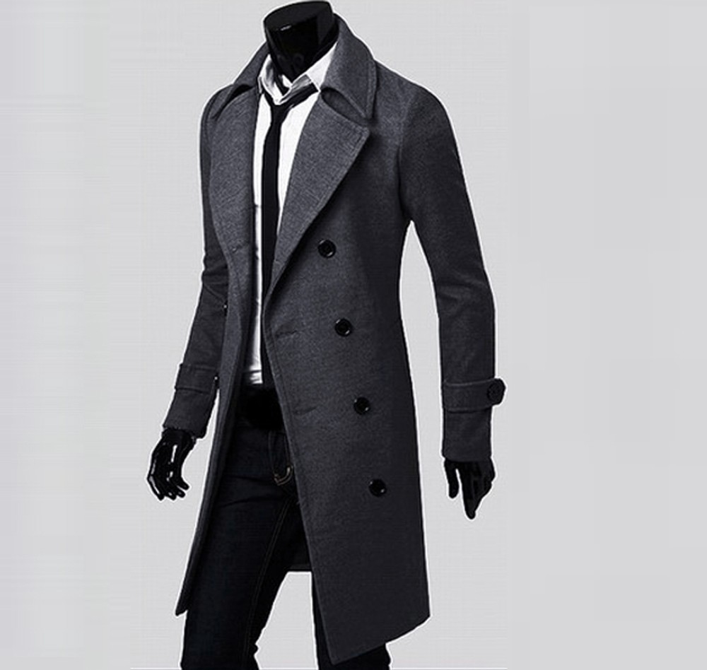 2018 Winter Men Long Coat Slim Stylish Trench Coat Double Breasted Long Jacket Parka Solid Fashion Male Wool