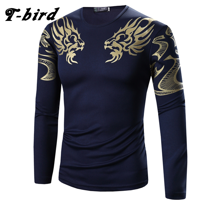 

Wholesale-T-Bird 2017 Mens T Shirt Printing Fashion Long Sleeve Cotton T-Shirts Casual O-Neck Tshirt Men Tee Homme High Quality Tees Tops, Black