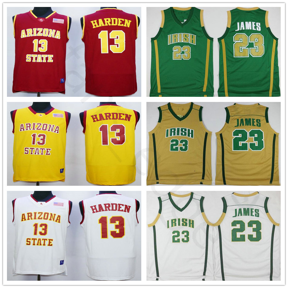 

NCAA Arizona State Sun Devils College #13 James Harden Jersey Stitched St. Vincent Mary High School Irish 23 LeBron James Basketball Jerseys, White