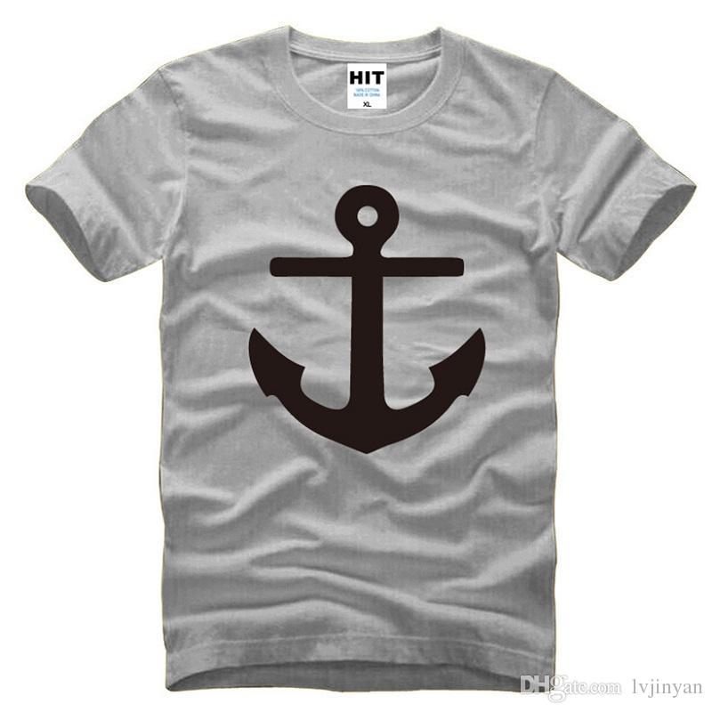 Navyblue anchor T Shirt Top men cotton neck Short Sleev