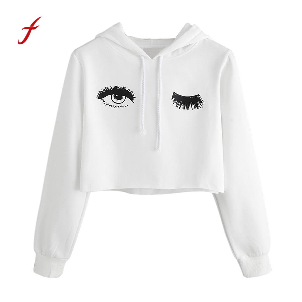 

Womens Hoodie Eye Printed Sweatshirt Long Sleeve Pullover Tops Blouse, White