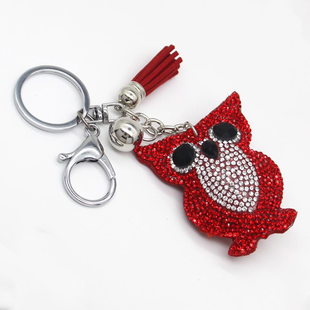 

2018 Charm PU leather owl animal doll key chain with tassels and small ball personality fashion keychain