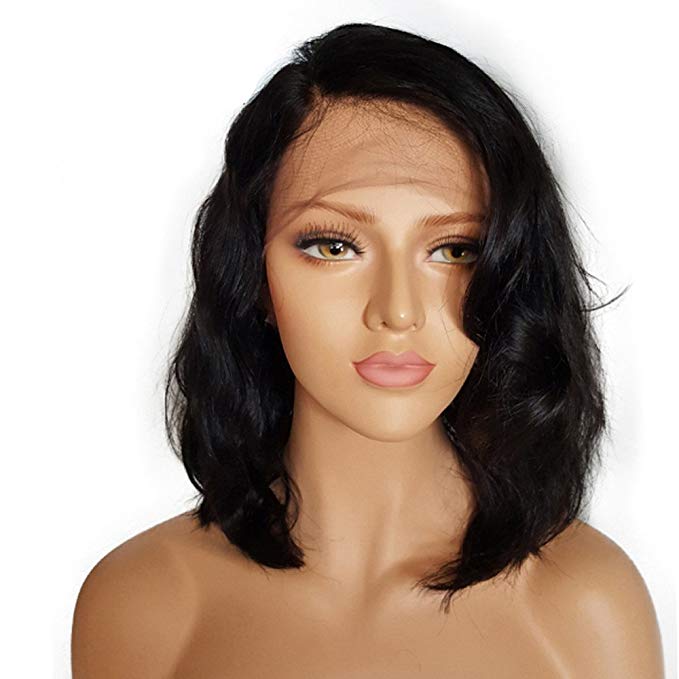 

Wavy bob 12inch full lace human hair wigs 150% density Glueless lace front brazilian hair bob wigs side part, Natural color or 1b