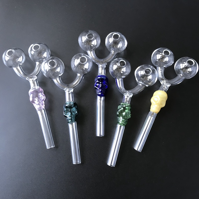 

Wholesale Skeleton Double Ball Smoking Pipes Glass Pyrex Oil Burner 5.5 Inch Hand Pipe Unique Design Five Different Color SW29