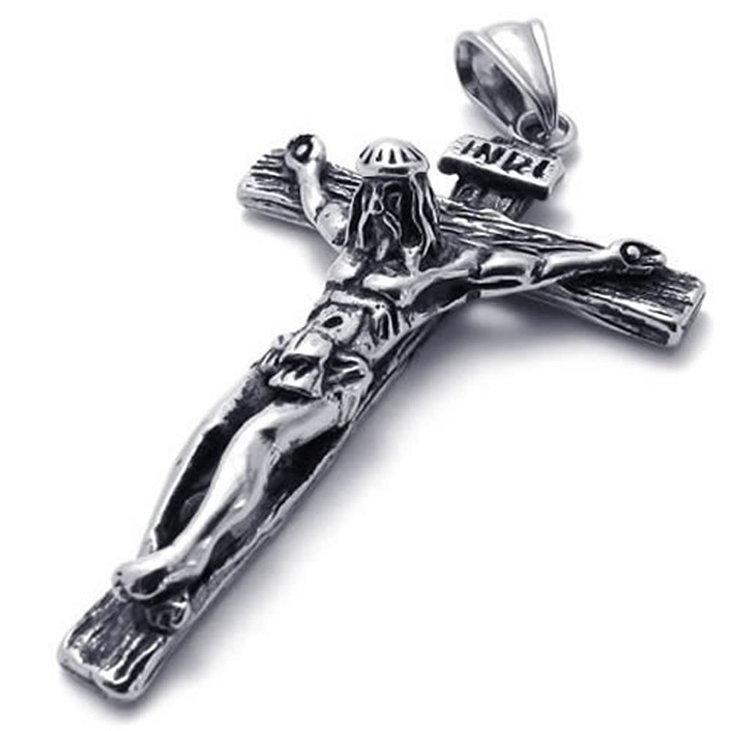 

Stainless Steel Jesus Christ Crucifix Cross Mens Pendant Necklace, 24 inch Chain