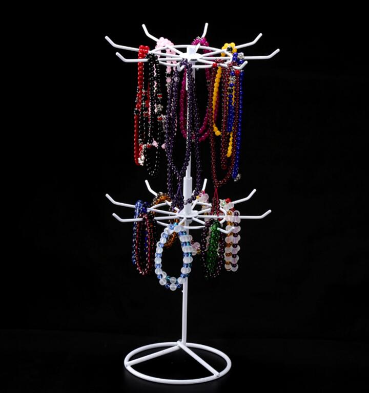 

New Arrival DIY Install Double Tier Metal Rotating Jewelry Stand Earring Necklace Display Holes Storage wig bracelet Holder Rack