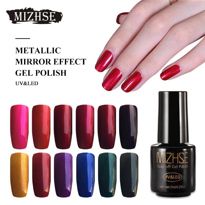 

MIZHSE 6Pcs 3D Shiny Titanium Red Nail Gel Polish with 1Pcs Silver Base Coat Metallic Mirror Effect Nail Art Gel Varnishes, Series 1