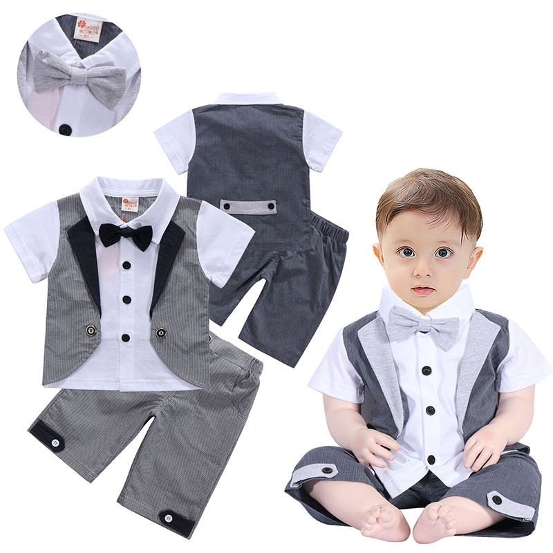 La Vogue Baby Boys 2 Pieces Set Summer Gentleman Short Sleeve Shirt Shorts