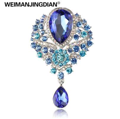 

WEIMANJINGDIAN Large Crystal Diamante Rhinestones Teardrop Wedding Brooch Pins in Assorted Colors