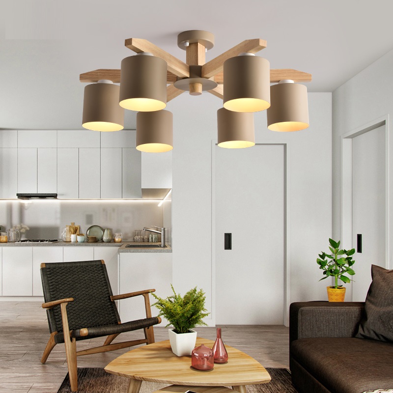 

LED Chandelier E27 With Iron Lampshade Nordic Chandelier For Living Room Suspendsion Lighting Fixture Wooden lighting LED